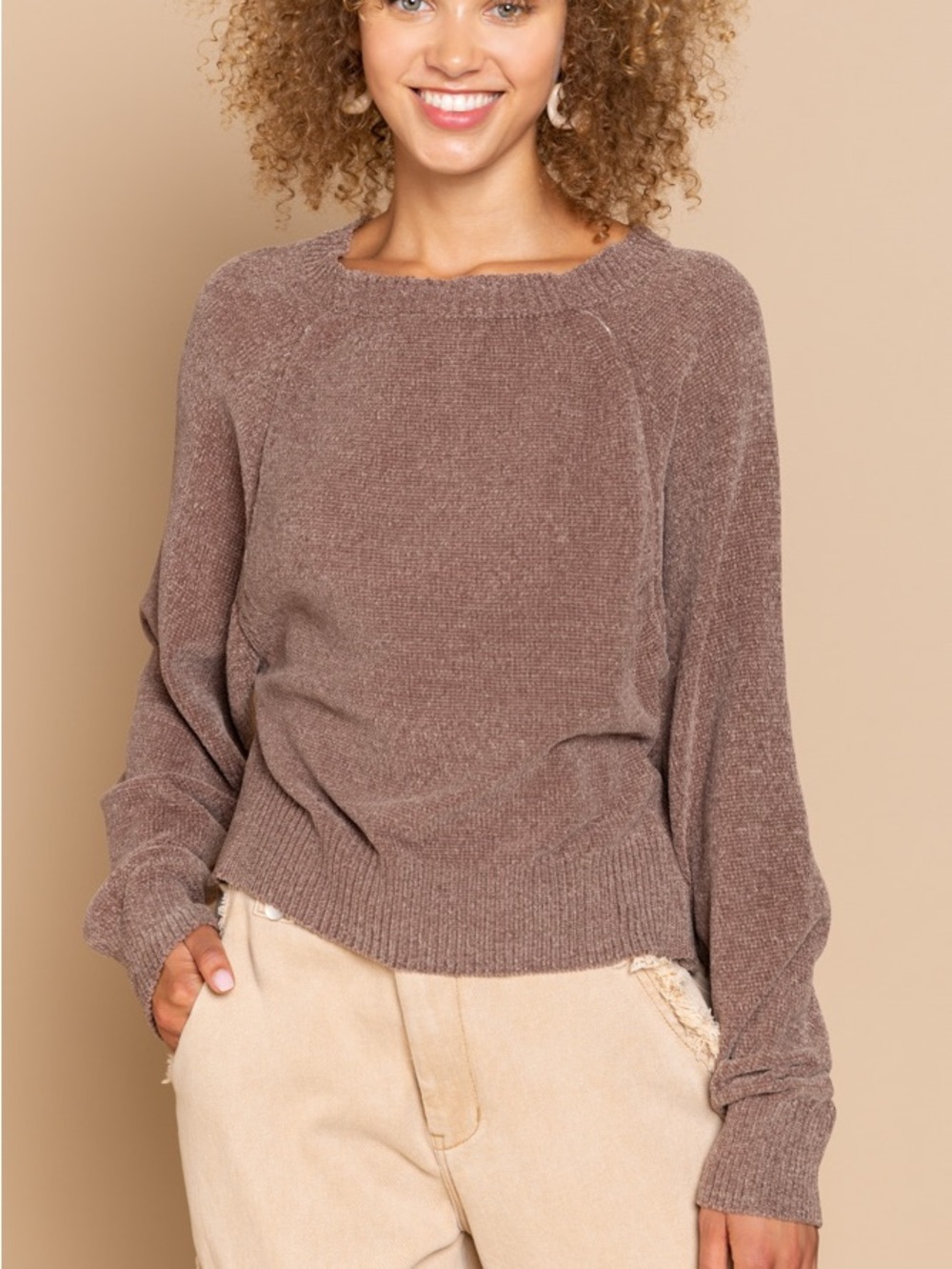POL Round Neck Backless Sweater with Ribbed Edge - Picture 4 of 4